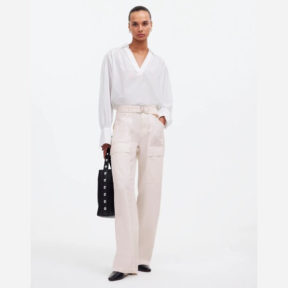 [NWT] Madewell Belted Straight Legged Cargo Pants in Ivory - Picture 1 of 9